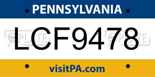 LCF9478 Pennsylvania License Plate
