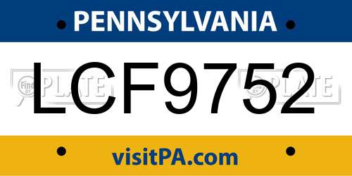 LCF9752 Pennsylvania License Plate