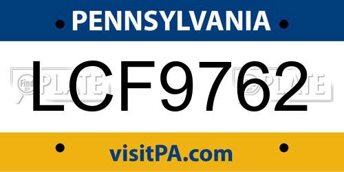 LCF9762 Pennsylvania License Plate