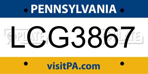 LCG3867 Pennsylvania License Plate