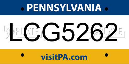 LCG5262 Pennsylvania License Plate