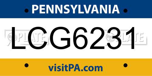 LCG6231 Pennsylvania License Plate
