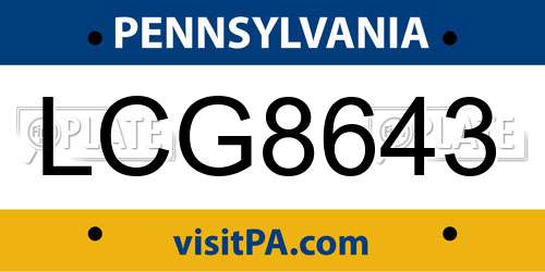 LCG8643 Pennsylvania License Plate