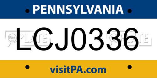 LCJ0336 Pennsylvania License Plate