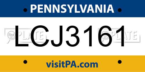 LCJ3161 Pennsylvania License Plate