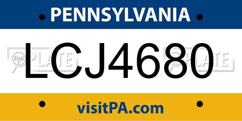 LCJ4680 Pennsylvania License Plate