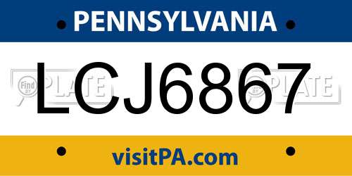 LCJ6867 Pennsylvania License Plate
