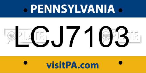 LCJ7103 Pennsylvania License Plate