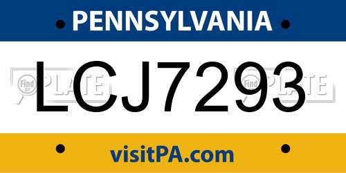 LCJ7293 Pennsylvania License Plate