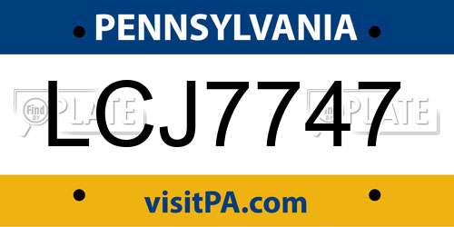 LCJ7747 Pennsylvania License Plate