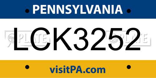 LCK3252 Pennsylvania License Plate