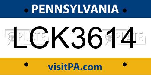 LCK3614 Pennsylvania License Plate