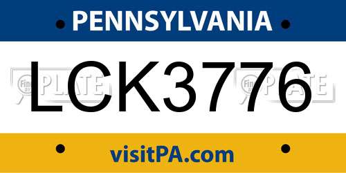 LCK3776 Pennsylvania License Plate