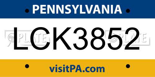 LCK3852 Pennsylvania License Plate