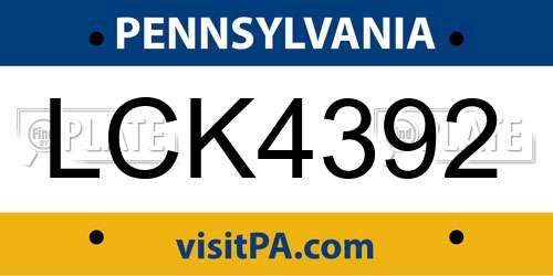 LCK4392 Pennsylvania License Plate