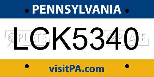 LCK5340 Pennsylvania License Plate
