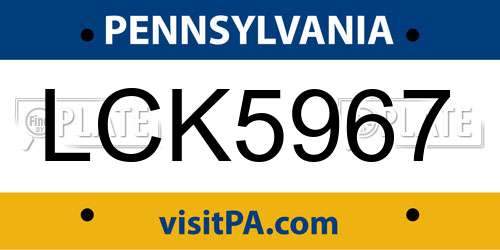 LCK5967 Pennsylvania License Plate