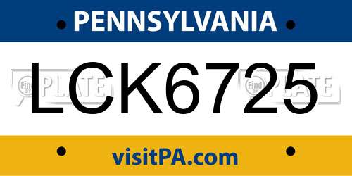 LCK6725 Pennsylvania License Plate