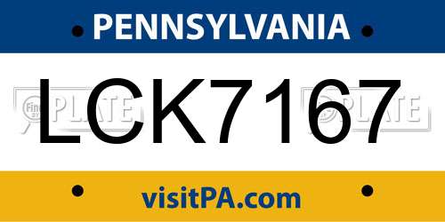 LCK7167 Pennsylvania License Plate