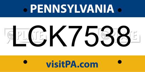 LCK7538 Pennsylvania License Plate