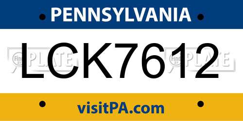 LCK7612 Pennsylvania License Plate