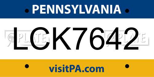 LCK7642 Pennsylvania License Plate