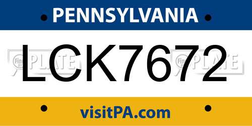 LCK7672 Pennsylvania License Plate