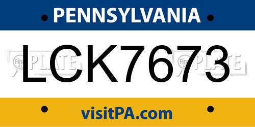 LCK7673 Pennsylvania License Plate
