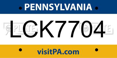 LCK7704 Pennsylvania License Plate