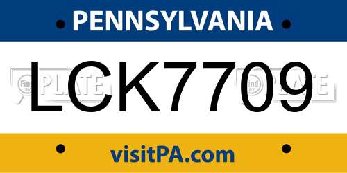 LCK7709 Pennsylvania License Plate