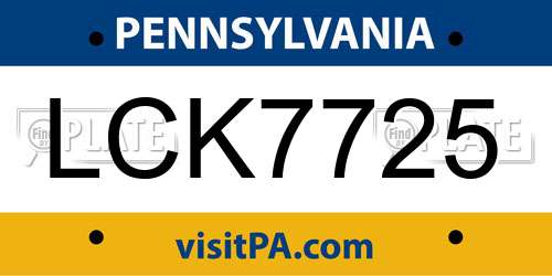 LCK7725 Pennsylvania License Plate