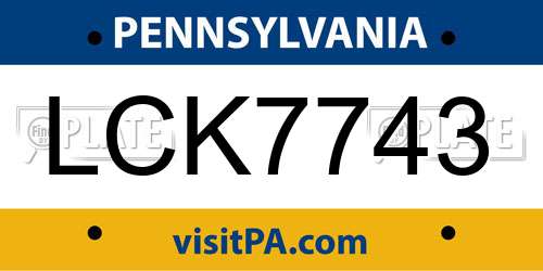 LCK7743 Pennsylvania License Plate