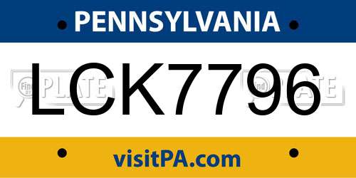 LCK7796 Pennsylvania License Plate