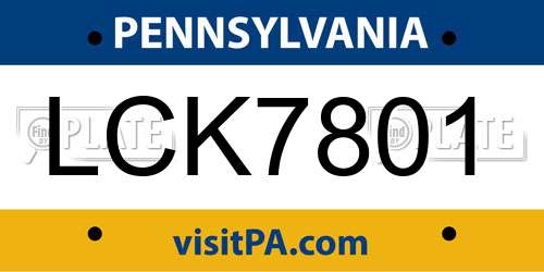 LCK7801 Pennsylvania License Plate