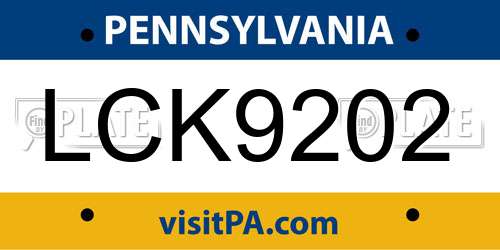 LCK9202 Pennsylvania License Plate
