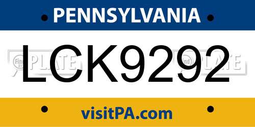 LCK9292 Pennsylvania License Plate