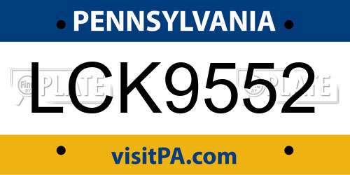 LCK9552 Pennsylvania License Plate