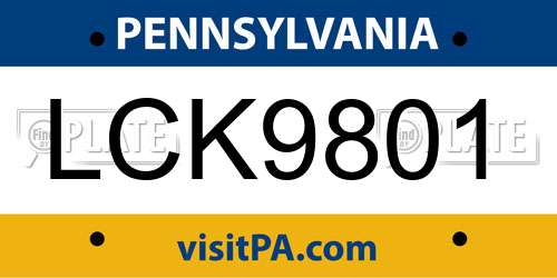 LCK9801 Pennsylvania License Plate
