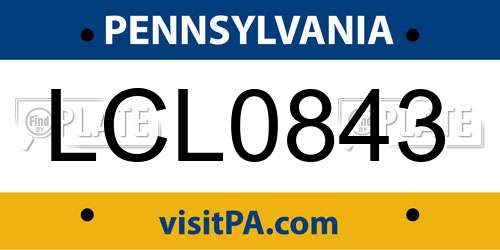 LCL0843 Pennsylvania License Plate