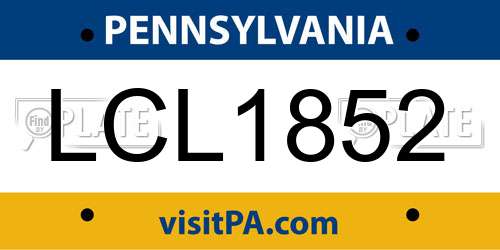 LCL1852 Pennsylvania License Plate