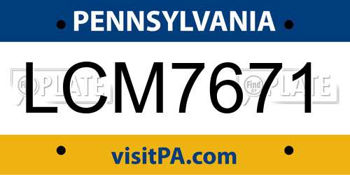 LCM7671 Pennsylvania License Plate