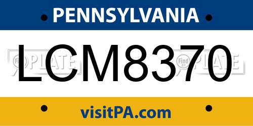 LCM8370 Pennsylvania License Plate