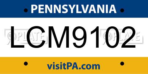 LCM9102 Pennsylvania License Plate