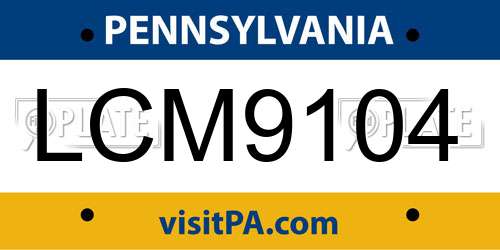 LCM9104 Pennsylvania License Plate