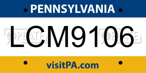 LCM9106 Pennsylvania License Plate