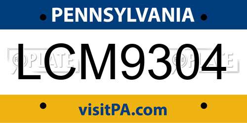 LCM9304 Pennsylvania License Plate