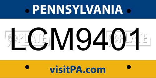 LCM9401 Pennsylvania License Plate