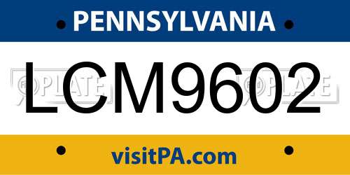 LCM9602 Pennsylvania License Plate