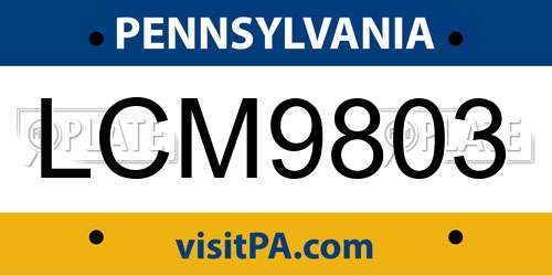 LCM9803 Pennsylvania License Plate