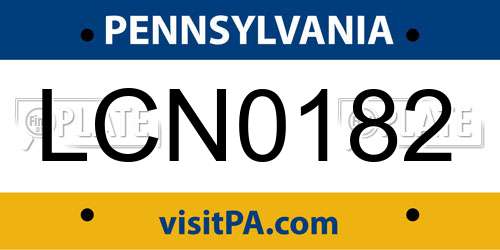LCN0182 Pennsylvania License Plate